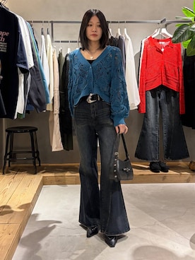 「PAGEBOY（ページボーイ）のヴィンテージバックルベルト（ベルト、ブラック系）」を使った、Ruuさん（レディース・158cm）の春コーディネート