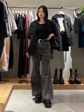 「PAGEBOY（ページボーイ）のヴィンテージバックルベルト（ベルト、ブラック系）」を使った、Ruuさん（レディース・158cm）の春コーディネート