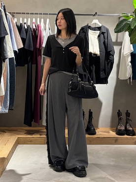 「PAGEBOY（ページボーイ）の≪S/M/Lの3サイズ展開≫ モードバックルスポサン（サンダル、ブラック系）」を使った、Ruuさん（レディース・158cm）の春コーディネート