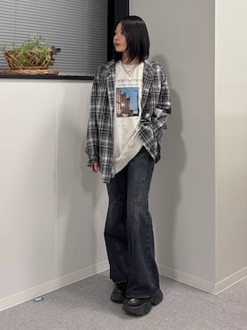 「PAGEBOY（ページボーイ）のレースアップソックスブーツ（ブーツ、ブラック系）」を使った、Ruuさん（レディース・158cm）の春コーディネート