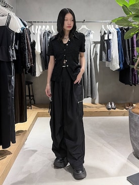 「PAGEBOY（ページボーイ）のZIPタックカーゴパンツ【裾ドローコード付き】（カーゴパンツ、ブラック系）」を使った、Ruuさん（レディース・158cm）の夏コーディネート