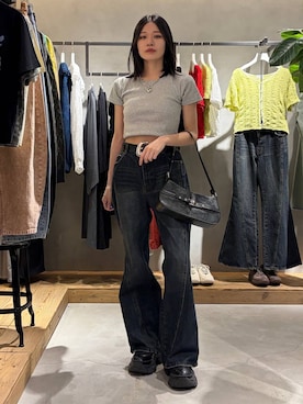 「PAGEBOY（ページボーイ）のヴィンテージバックルベルト（ベルト、ブラック系）」を使った、Ruuさん（レディース・158cm）の春コーディネート