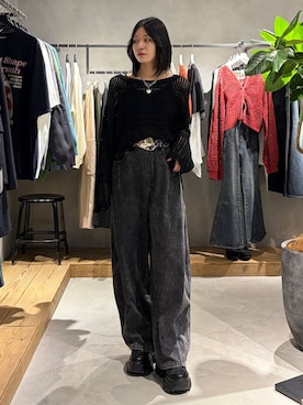 「PAGEBOY（ページボーイ）のレースアップソックスブーツ（ブーツ、ブラック系）」を使った、Ruuさん（レディース・158cm）の春コーディネート