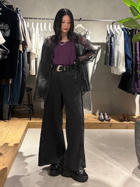 「PAGEBOY（ページボーイ）の＜まるでデニム見え！/紫外線カット/接触冷感/ストレッチ＞マルデニメガレッグパンツ（デニムパンツ、ブラック系）」を使った、Ruuさん（レディース・158cm）の夏コーディネート