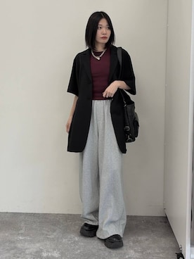 「PAGEBOY（ページボーイ）のデカポウラケパンツ【4color・2size】（スウェットパンツ、グレー系）」を使った、Ruuさん（レディース・158cm）の春コーディネート