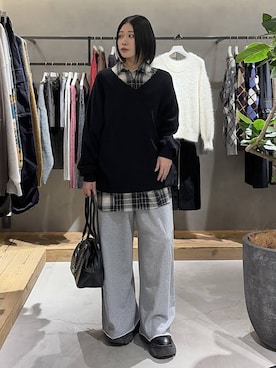 「PAGEBOY（ページボーイ）の【選べる着丈/前後2WAY/マシンウォッシャブル】マルチWAYネックプルオーバー/ニット（ニット/セーター）」を使った、Ruuさん（レディース・158cm）の秋コーディネート