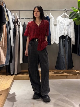 「PAGEBOY（ページボーイ）のモードバックルベルト3（ベルト、ブラック系）」を使った、Ruuさん（レディース・158cm）の春コーディネート