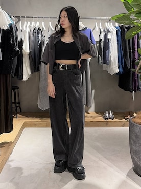 「PAGEBOY（ページボーイ）のスタッズショートシャツ（シャツ/ブラウス、グレー系）」を使った、Ruuさん（レディース・158cm）の夏コーディネート