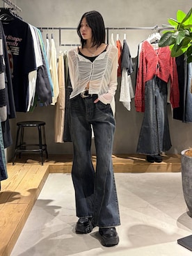 「PAGEBOY（ページボーイ）のレースアップソックスブーツ（ブーツ、ブラック系）」を使った、Ruuさん（レディース・158cm）の春コーディネート