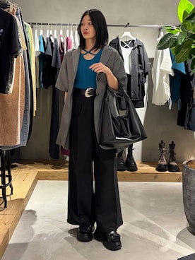 「PAGEBOY（ページボーイ）のヴィンテージバックルベルト（ベルト、ブラック系）」を使った、Ruuさん（レディース・158cm）の春コーディネート