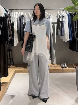 「PAGEBOY（ページボーイ）のモノトーンフォトTシャツ【選べる着丈】（Tシャツ/カットソー、ブルー系）」を使った、Ruuさん（レディース・158cm）の夏コーディネート