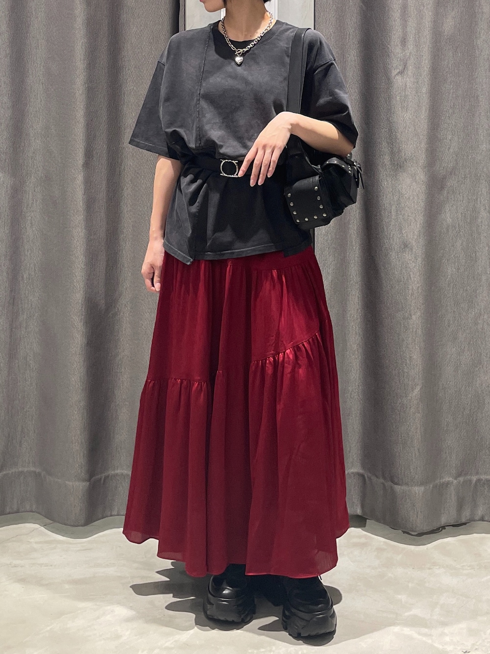 「PAGEBOYのUSEDライクカコウT（Tシャツ/カットソー、ブラック系）」を使った、Ruuさん（骨格ナチュラル・レディース・158cm）の夏コーディネートの1枚目の写真