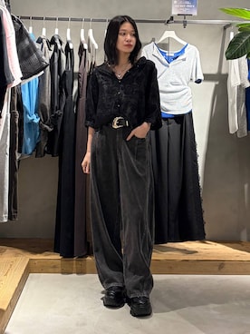 「PAGEBOY（ページボーイ）のプラットチャンキースニーカー（スニーカー、ブラック系）」を使った、Ruuさん（レディース・158cm）の夏コーディネート