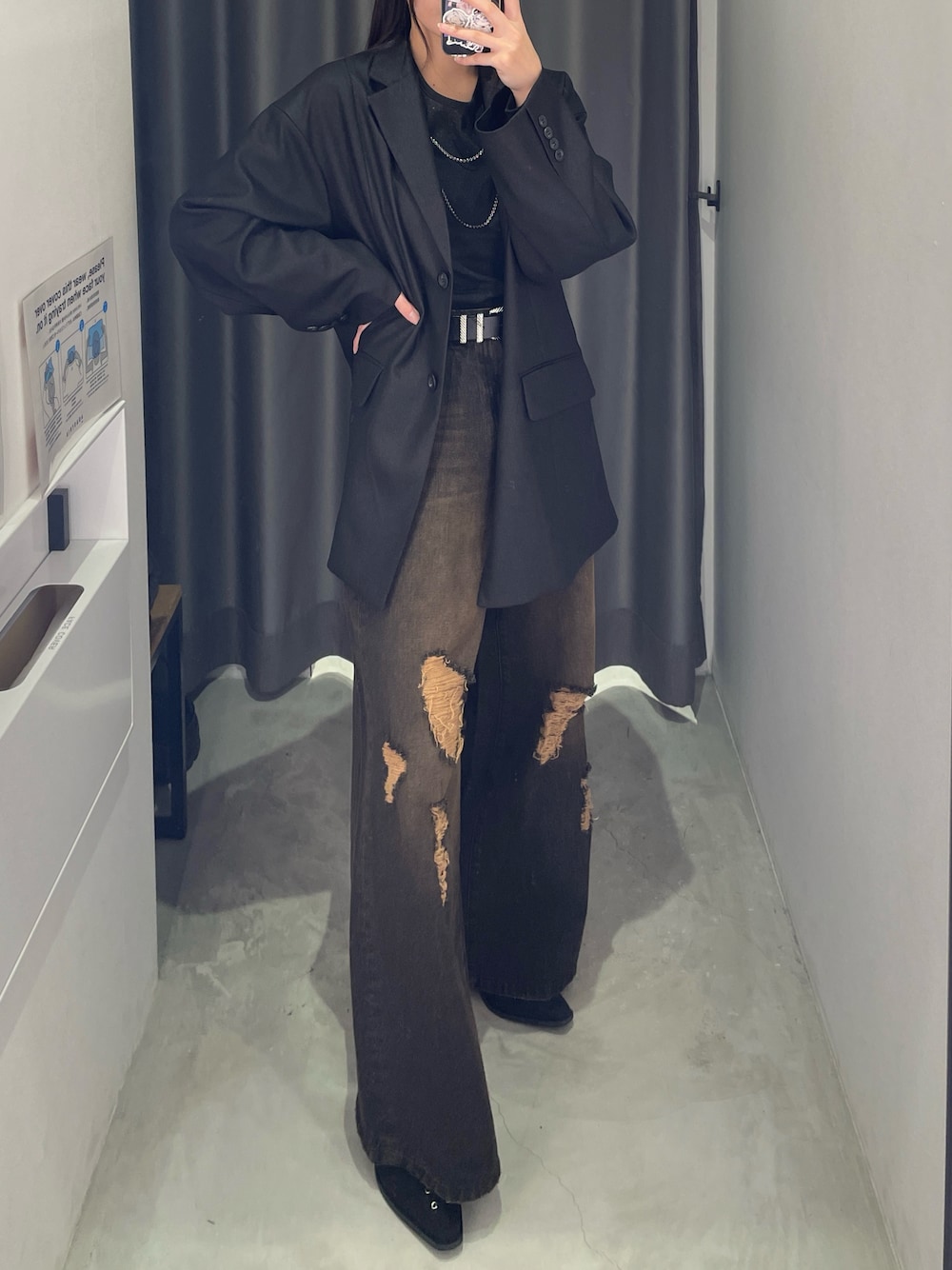 「PAGEBOYの<セットアップ対応>バックリボンジャケット（テーラードジャケット、ブラック系）」を使った、Ruuさん（骨格ナチュラル・レディース・158cm）の冬コーディネートの1枚目の写真