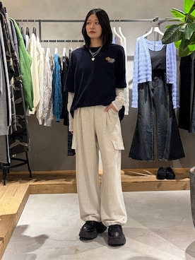 「PAGEBOY（ページボーイ）のレースアップソックスブーツ（ブーツ、ブラック系）」を使った、Ruuさん（レディース・158cm）の春コーディネート