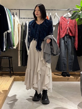 「PAGEBOY（ページボーイ）のレースアップソックスブーツ（ブーツ、ブラック系）」を使った、Ruuさん（レディース・158cm）の春コーディネート