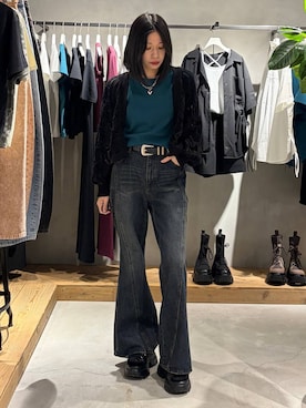 「PAGEBOY（ページボーイ）のモードバックルベルト3（ベルト、ブラック系）」を使った、Ruuさん（レディース・158cm）の春コーディネート