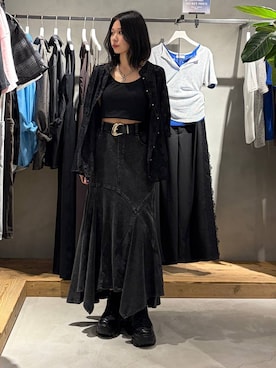 「PAGEBOY（ページボーイ）のプラットチャンキースニーカー（スニーカー、ブラック系）」を使った、Ruuさん（レディース・158cm）の夏コーディネート