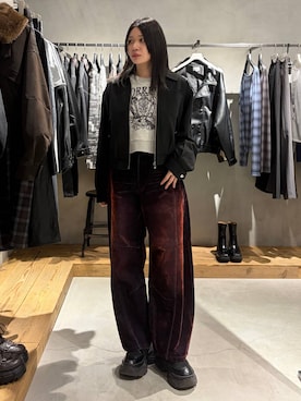 「PAGEBOY（ページボーイ）のレースカレッジスウェット/トレーナー【SHORT/LONG2サイズ展開】（スウェット、グレー系）」を使った、Ruuさん（レディース・158cm）の秋コーディネート