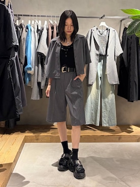 「PAGEBOY（ページボーイ）のヴィンテージバックルベルト（ベルト、ブラック系）」を使った、Ruuさん（レディース・158cm）の夏コーディネート