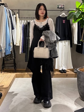 「PAGEBOY（ページボーイ）のレースアップソックスブーツ（ブーツ、ブラック系）」を使った、Ruuさん（レディース・158cm）の冬コーディネート