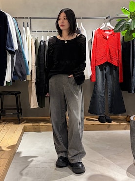 「PAGEBOY（ページボーイ）のレースアップソックスブーツ（ブーツ、ブラック系）」を使った、Ruuさん（レディース・158cm）の春コーディネート