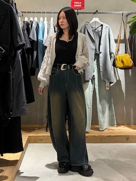 「PAGEBOY（ページボーイ）のヴィンテージバックルベルト（ベルト、ブラック系）」を使った、Ruuさん（レディース・158cm）の夏コーディネート
