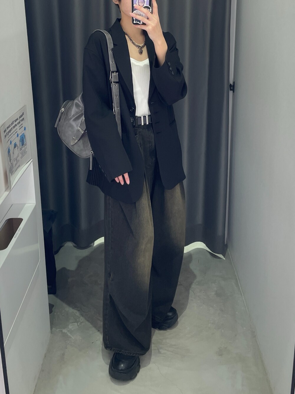 「PAGEBOYのストライプMIXジャケット（テーラードジャケット、ブラック系）」を使った、Ruuさん（骨格ナチュラル・レディース・158cm）の春コーディネートの1枚目の写真