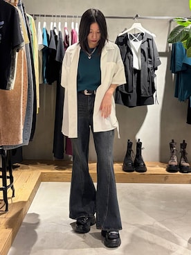 「PAGEBOY（ページボーイ）のモードバックルベルト3（ベルト、ブラック系）」を使った、Ruuさん（レディース・158cm）の春コーディネート