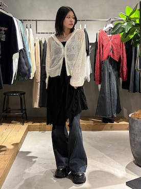 「PAGEBOY（ページボーイ）のレースアップソックスブーツ（ブーツ、ブラック系）」を使った、Ruuさん（レディース・158cm）の春コーディネート