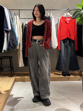 「PAGEBOY（ページボーイ）のレースアップソックスブーツ（ブーツ、ブラック系）」を使った、Ruuさん（レディース・158cm）の春コーディネート