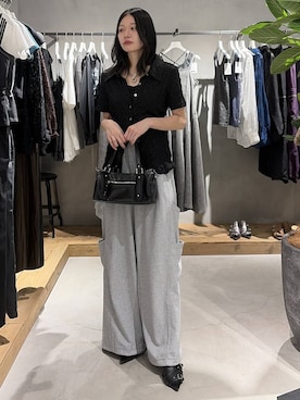 「PAGEBOY（ページボーイ）の【2WAY仕様】スタッズミニボストンバッグ（ショルダーバッグ、ブラック系）」を使った、Ruuさん（レディース・158cm）の夏コーディネート