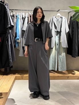 「PAGEBOY（ページボーイ）のヴィンテージバックルベルト（ベルト、ブラック系）」を使った、Ruuさん（レディース・158cm）の夏コーディネート