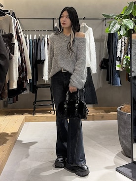 「アイテム（ボストンバッグ）」を使った、Ruuさん（レディース・158cm・20代）の冬コーディネート