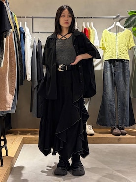 「PAGEBOY（ページボーイ）のヴィンテージバックルベルト（ベルト、ブラック系）」を使った、Ruuさん（レディース・158cm）の春コーディネート