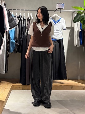「PAGEBOY（ページボーイ）のプラットチャンキースニーカー（スニーカー、ブラック系）」を使った、Ruuさん（レディース・158cm）の夏コーディネート