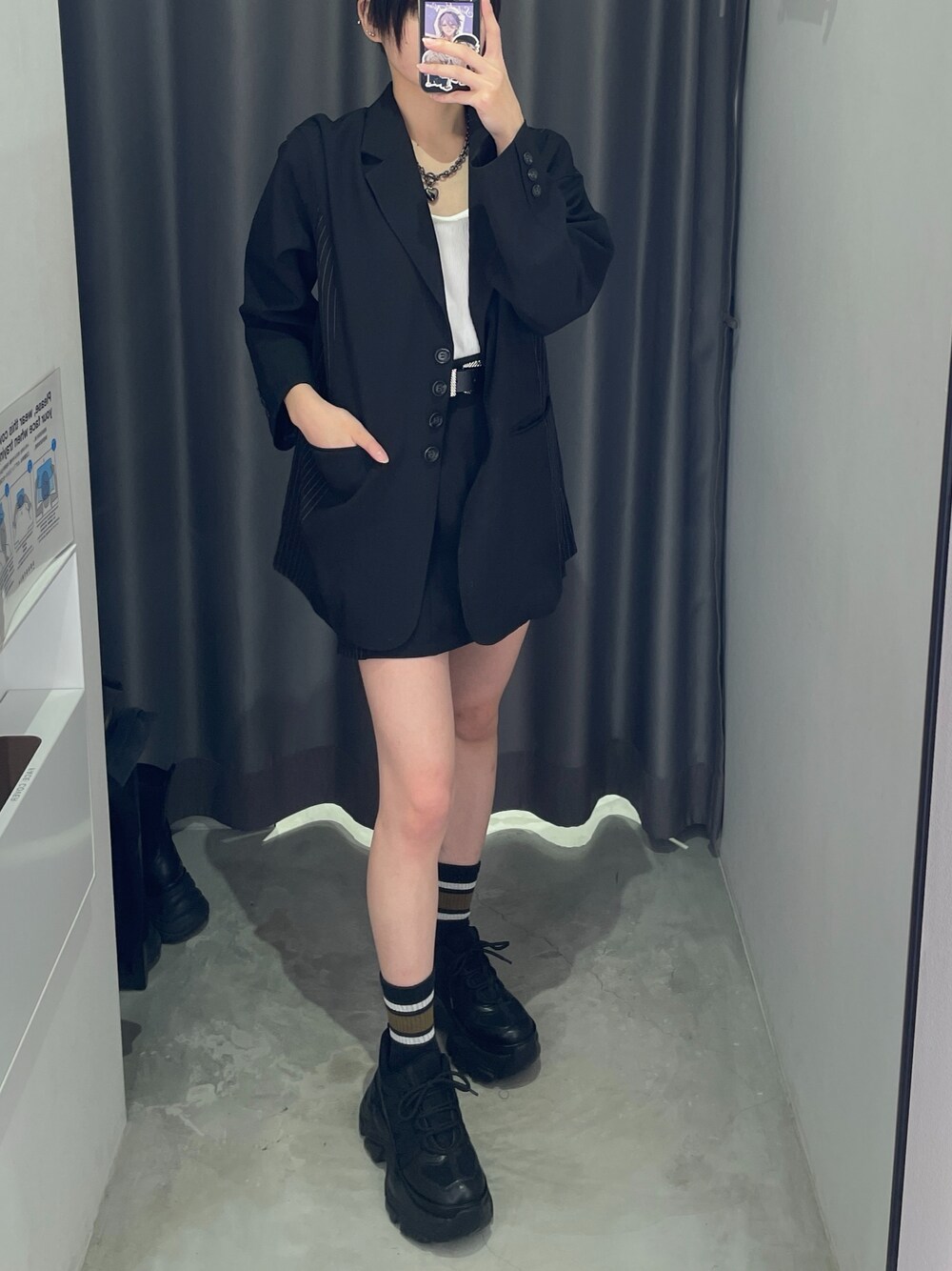 「PAGEBOYのストライプMIXジャケット（テーラードジャケット、ブラック系）」を使った、Ruuさん（骨格ナチュラル・レディース・158cm）の春コーディネートの1枚目の写真