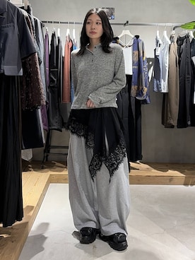 「PAGEBOY（ページボーイ）のコクーンタックスウェットパンツ【ドローコード付き/シルエット変化可能】（スウェットパンツ、グレー系）」を使った、Ruuさん（レディース・158cm）の夏コーディネート