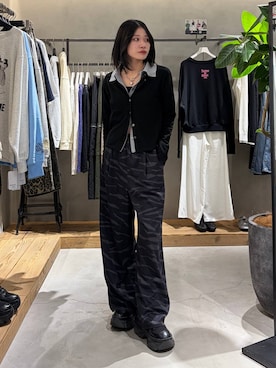 「PAGEBOY（ページボーイ）のレースアップソックスブーツ（ブーツ、ブラック系）」を使った、Ruuさん（レディース・158cm）の春コーディネート