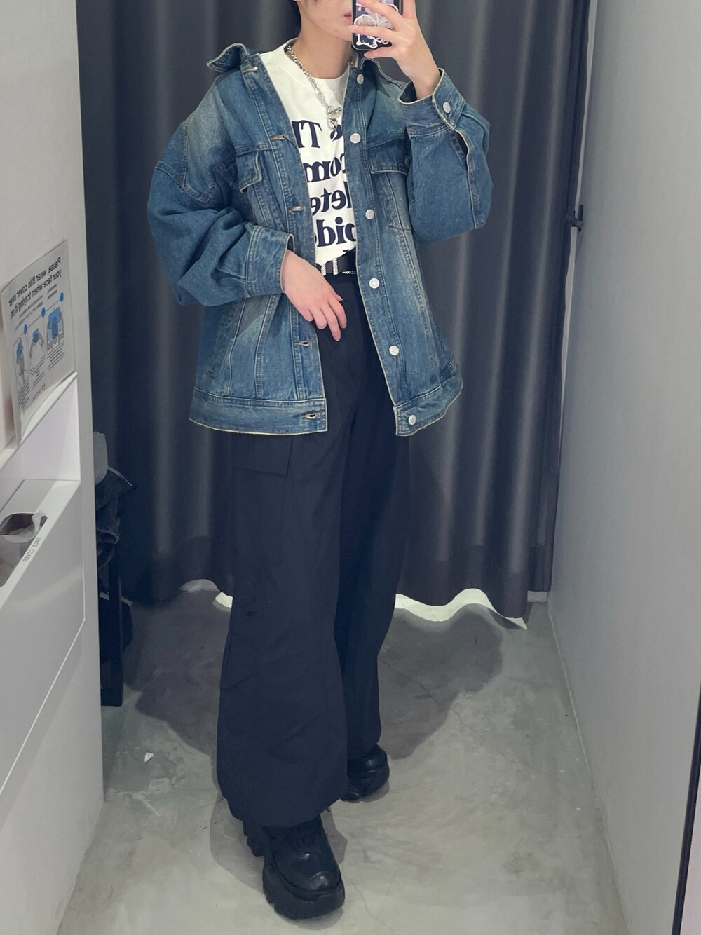 「PAGEBOYのバックベルトデニムGジャン（デニムジャケット、ブルー系）」を使った、Ruuさん（骨格ナチュラル・レディース・158cm）の春コーディネートの1枚目の写真