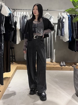 「PAGEBOY（ページボーイ）のフラップデザインショートジャケット（テーラードジャケット、ブラック系）」を使った、Ruuさん（レディース・158cm）の夏コーディネート