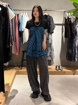 「PAGEBOY（ページボーイ）のオンブレチェックシャツ/チェックシャツ【2WAY仕様/シワになりにくい】（シャツ/ブラウス、ブルー系）」を使った、Ruuさん（レディース・158cm）の夏コーディネート