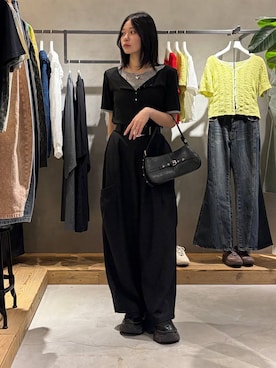 「PAGEBOY（ページボーイ）のベルトハンドBAG（ハンドバッグ、ブラック系）」を使った、Ruuさん（レディース・158cm）の春コーディネート