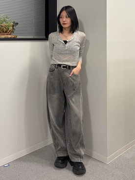 「PAGEBOY（ページボーイ）のレースアップソックスブーツ（ブーツ、ブラック系）」を使った、Ruuさん（レディース・158cm）の春コーディネート