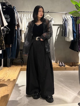 「PAGEBOY（ページボーイ）のMEGAワイドスラックス（スラックス、ブラック系）」を使った、Ruuさん（レディース・158cm）の夏コーディネート