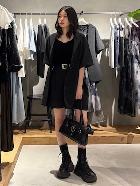 「PAGEBOY（ページボーイ）のドラバスショートパンツ【接触冷感/汗じみ防止/セットアップ対応】（その他パンツ、ブラック系）」を使った、Ruuさん（レディース・158cm）の夏コーディネート