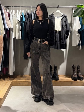 「PAGEBOY（ページボーイ）のヴィンテージバックルベルト（ベルト、ブラック系）」を使った、Ruuさん（レディース・158cm）の春コーディネート