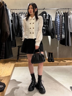 「PAGEBOY（ページボーイ）のレースアップトラックブーツ【ストレッチ/抗菌防臭/軽量/美脚】（ブーツ、ブラック系）」を使った、Ruuさん（レディース・158cm）の秋コーディネート