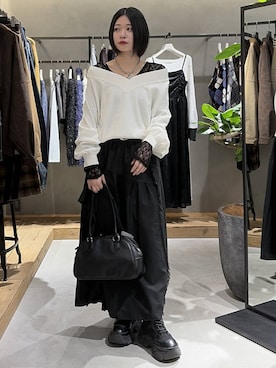 「PAGEBOY（ページボーイ）の【選べる着丈/前後2WAY/マシンウォッシャブル】マルチWAYネックプルオーバー/ニット（ニット/セーター）」を使った、Ruuさん（レディース・158cm）の秋コーディネート