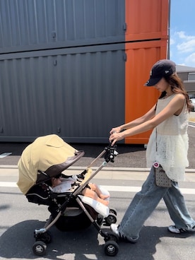 「アイテム（チュニック）」を使った、mayuさん（レディース・154cm）の夏コーディネート